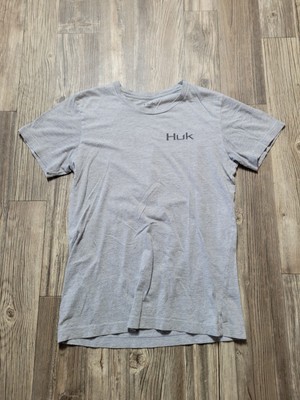 Huk M Performance Fishing T-Shirt Gray Short Sleeve Bass Graphic Cotton Poly