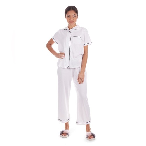 MeMoi Notch Collar Capri Cotton Blend Pajama Set