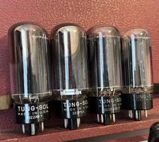 Four Vintage Tung Sol 5U4GB Rectifier Tubes. One is NOS / NIB. All Test 100%