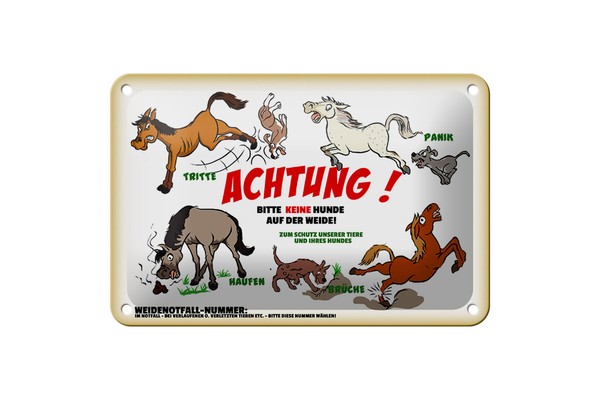 Blechschild Hinweis 18X12 Cm Achtung Keine Hunde Auf Weide Deko Schild-image