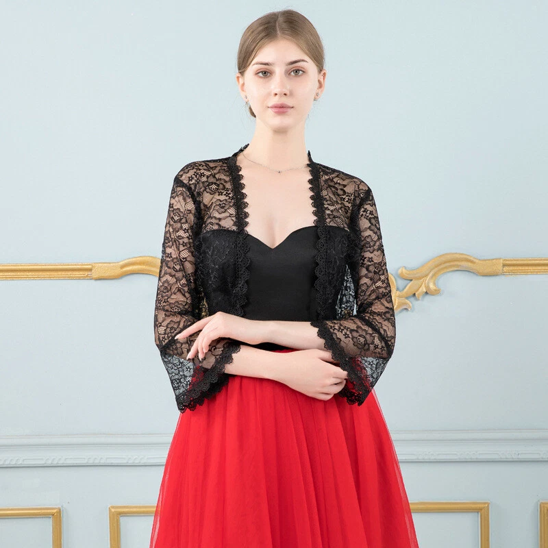black lace bolero jackets for evening dresses Mid Length Sleeve Lace Bolero Jacket