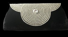 New Black Velvet Body With Clear Circular Rhinestone Flap Clutch10.5' L x 6'' H