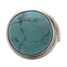 STERLING SILVER LARGE TURQUOISE 20MM SIZE 5.25 RING 12.2GR 1035