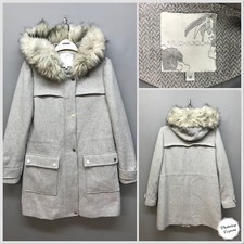 Rjr. John Rocha Women’s Long Grey Faux Fur Trim Coat Uk 10 Eur 38 Debenhams