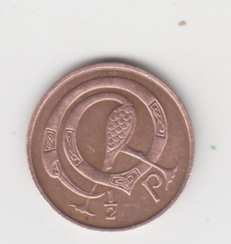 Ireland 1971. 1/2 Penny ( 1/2 Pingin ) Irish Gaelic Harp. A bird. Eire KM# 19