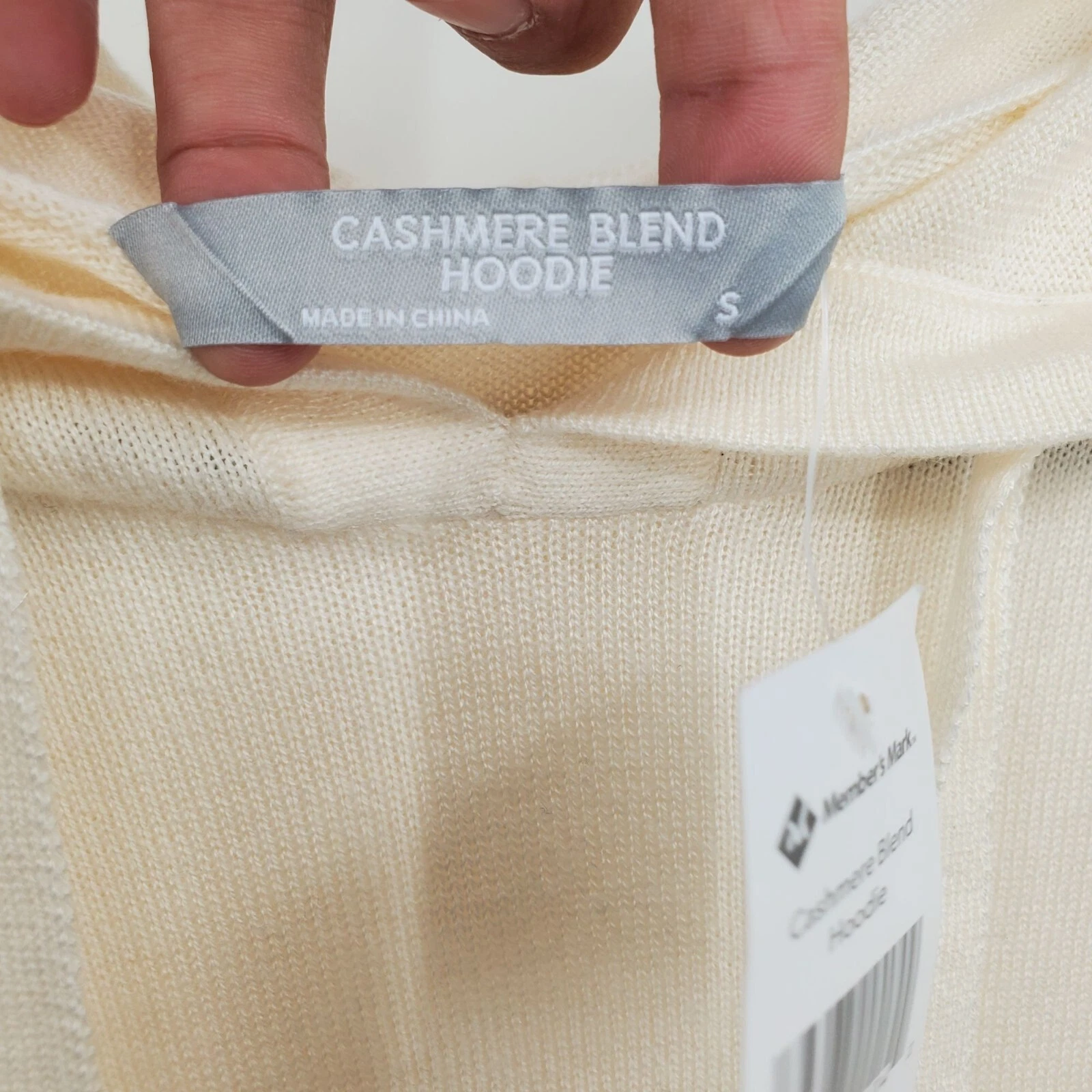 OFF WHITE Felpa con cappuccio mista cashmere Member's Mark oversize premium small donna nuova con etichette crema