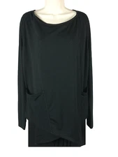 Vera Wang Knit Top Size M Medium Black Asymmetrical Hem Pockets Minimalist
