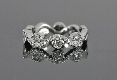 2988 $ S.Kashi 14K Weißgold 0,49ct Einfassung Diamant Milgrain Vorsteckring Band 6