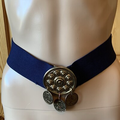 Vintage 80s Ginger Propper Two Blondes New York Stretch  Belt Navy Blue Coins