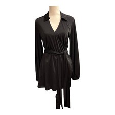 Show Me Your Mumu Chloe Dress Womens L Black Jersey Knit Faux Wrap Mini Event