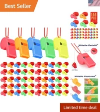 144Pcs Plastic Whistles, Loud Crisp Sound Whistle, Sports Whistle Bulk with L...