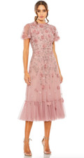 MAC DUGGAL 9212 EMBELLISHED HIGH NECK CAL SLEEVE BERRY MIDI DRESS sz 12
