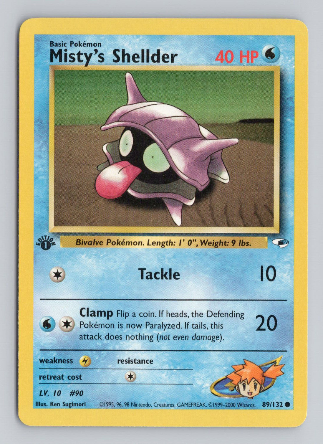 Misty's Shellder 89/132 1st Edition Gym Heroes Pokemon Card LP