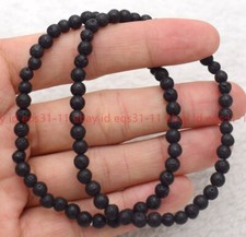 Natural Fashion 4mm Black Lava Rock Round Gemstone Beads Bracelet 7.5''