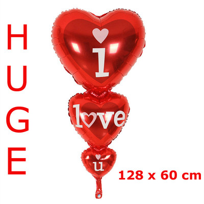 Riesiger 128 x 60 cm ''I Love U'' 3 Ebenen rotes Herz, Alufolie Helium Ballon