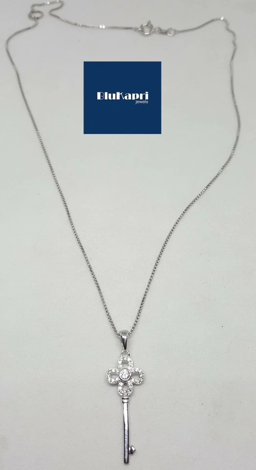 Ciondolo chiave in Argento 925 con zirconi +collanina - Immagine 3 di 4