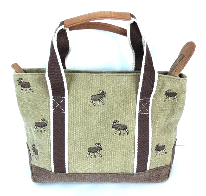 Vintage LL Bean Boat & Tote Bag - Moose Embroidery & Leather