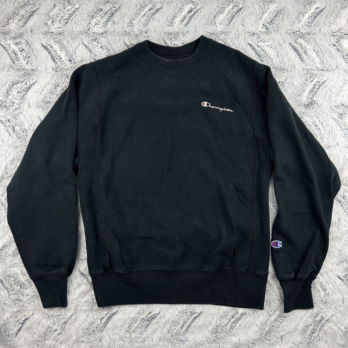 Champion Sweatshirt Mens Small Black Reverse Weave Crewneck 