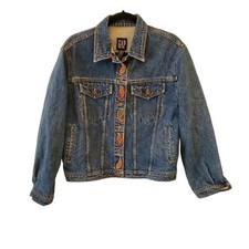 GAP Medium 100 Cotton Vintage 80s Style Embroidery Denim Grandmacore Jacket