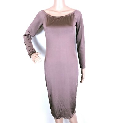 Boohoo Women Dress Sarah Slinky Off The Shoulder Bodycon Color Brown Size 8   