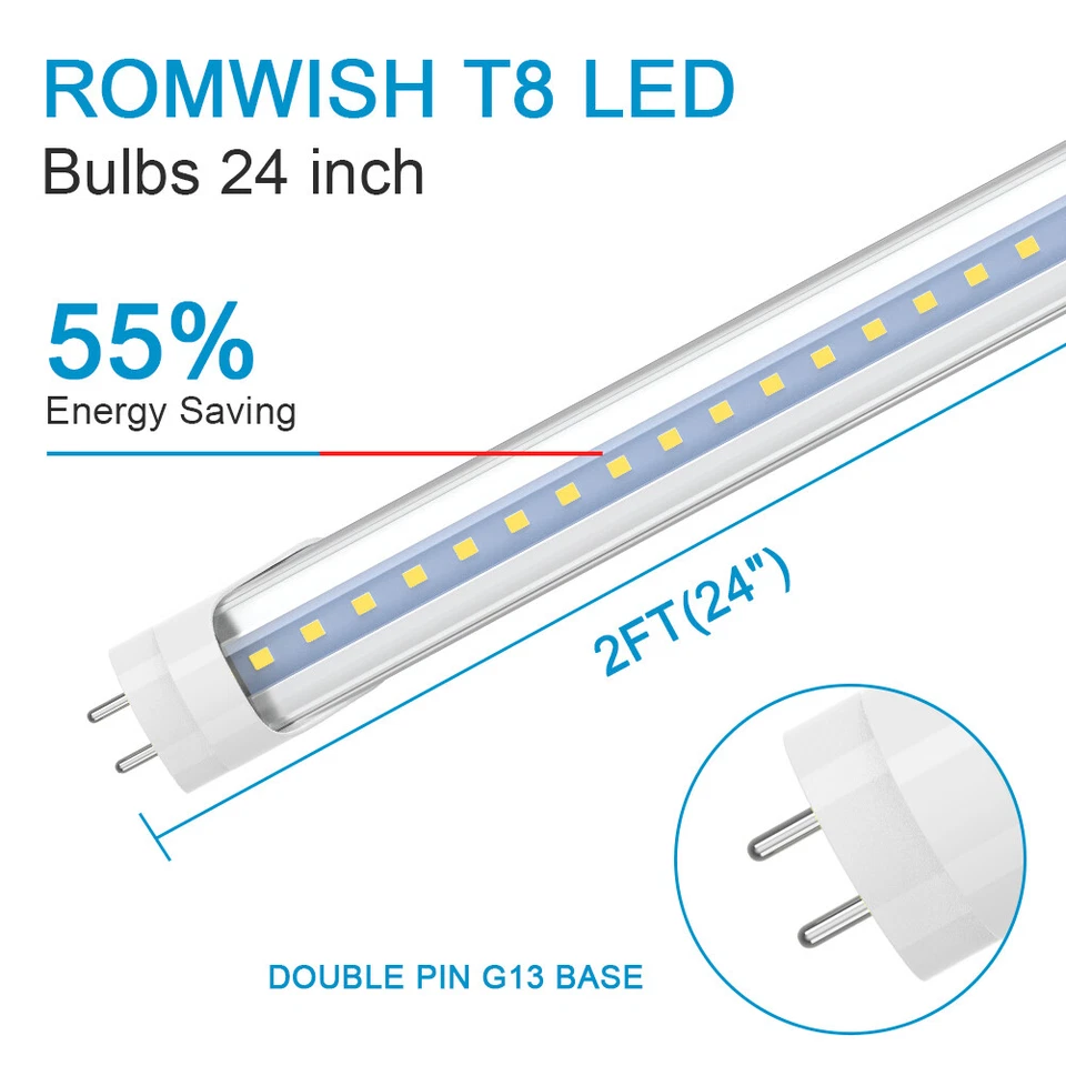9W T8 2FT LED Tube Light Bulbs G13 Bi Pin 24 inch 2 FT LED Shop Light 5000~6500K - Image 3 of 4