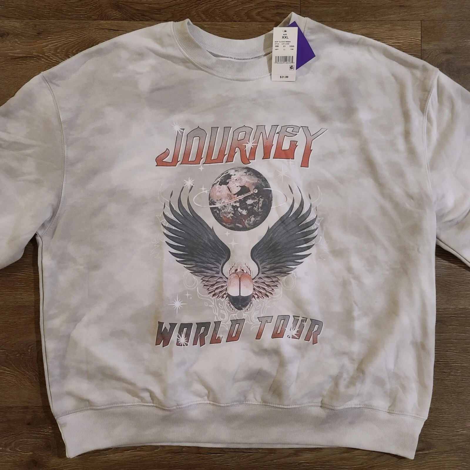 Journey World Tour Graphic Pullover Sweatshirt Women's XXL Gray Tie-Dye NEW!!