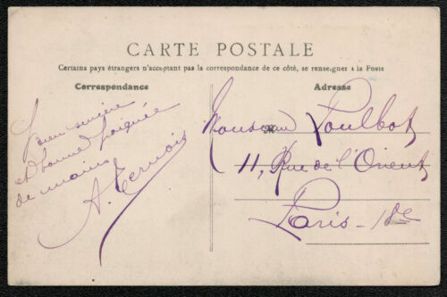 A. Ternois. Carte postale adressée à Francisque Poulbot. Vers 1910. Montmartre - Photo 1 sur 1