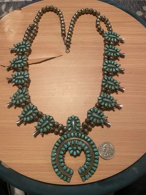 Native American Navajo Victor Moses Begay Signed Silver Turquoise Squash Blossom