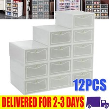 12 x Stackable Foldable Boxes Trainers Organiser Clear Plastic Shoe Storage Box