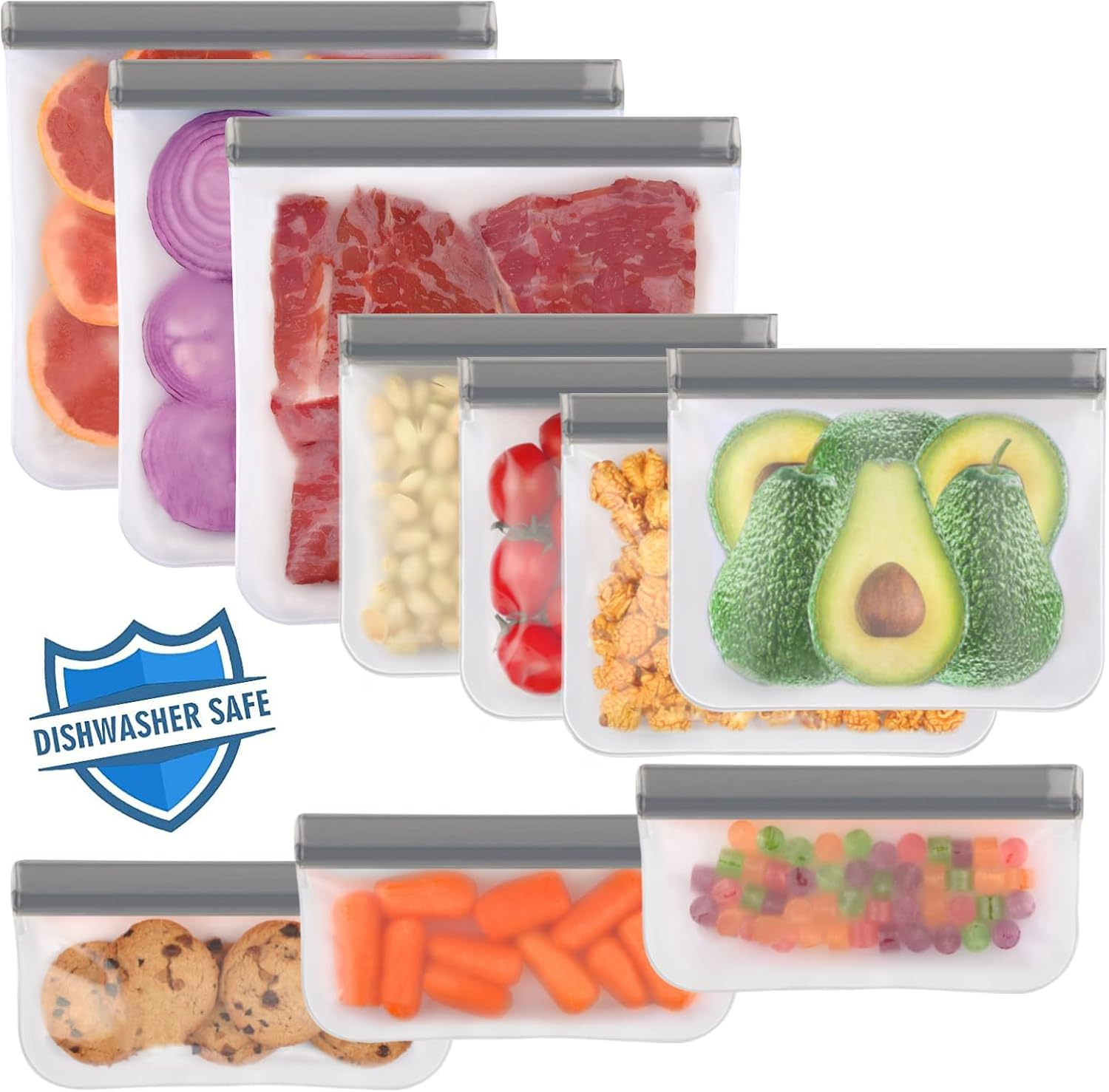 Reusable Silicone Freezer Bags 10-10 Pack Dishwasher Safe