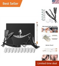 Beard Shaping Essentials Set: 10 Blades, Razor, Template & Scissors for Men
