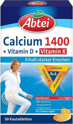 Abtei Calcium 1400 Plus   3-Fach-Komplex mit Vitamin D3 & K   Orangengeschmack