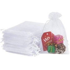 100pcs White Organza Bags, 4x6 inch Mesh Bags Drawstring Gift Bags Jewelry Po...