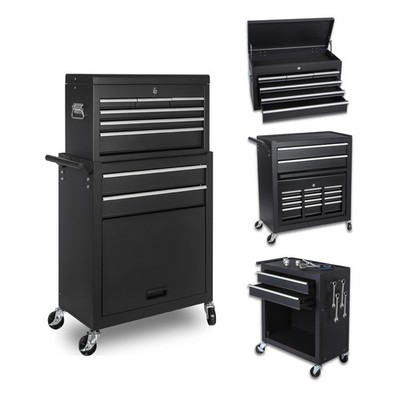 8-Drawer Rolling Tool Storage Cabinet with Detachable Top Box, Black