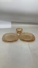 Carnival Glass Marigold Floral 3 Piece Set 2 Square Plates 1 Footed Bowl Vintage