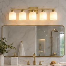 32" Gold Vanity Light Bathroom Mirror Sconce Milk Glass Shade Wall Lamp Fixture