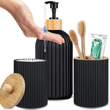 3 pcs Bathroom Countertop Organizer Soap Dispenser Toothbrush Cotton Box