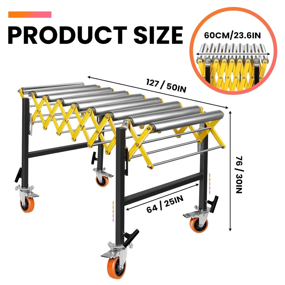 Transportador de rodillos expandible 1000 lb soporte transportador de rodillos flexible con ruedas de patín Foto 2 de 4