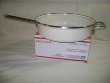 VTG CHANTAL WHITE ENAMELED STEEL 2 HANDLE 11" SKILLET SAUTE FRY PAN NO LID