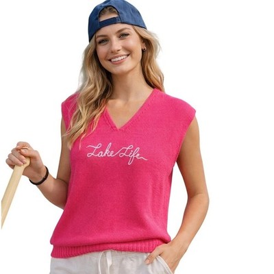 KRIMSON KLOVER Ren Lake Life Pink SleevelessSweater NEW Cotton Cashmere S