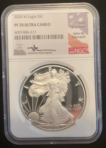 2020-W American Silver Eagle NGC PF 70 Ultra Cameo Mercanti Signed Philadelphia