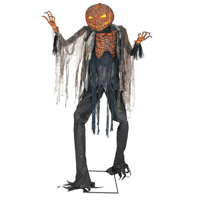 7-Foot Animated Scorched Scarecrow Halloween Prop with Light-Up Jack O' Lantern