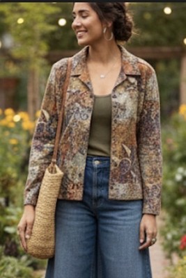 Christopher & Banks LG Multi-Color Paisley, Patchwork , Boho Button Down Jacket