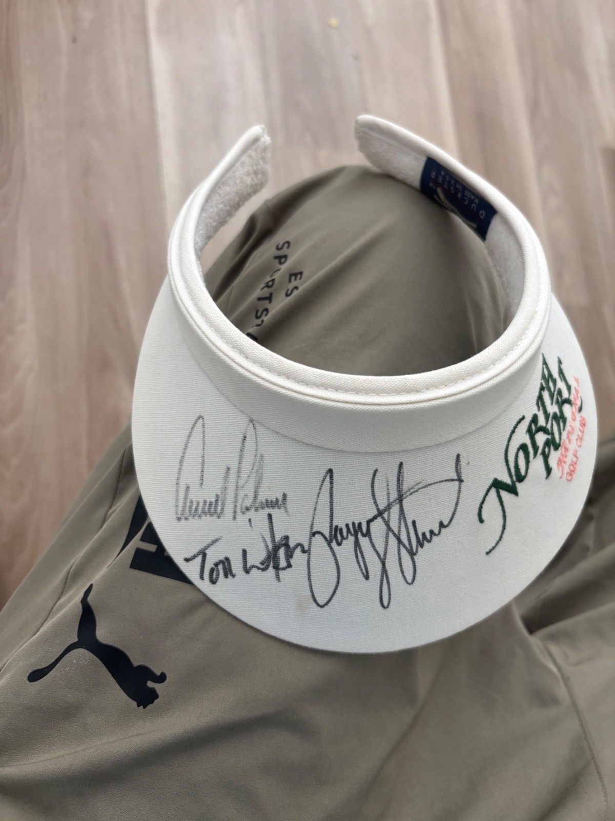 Arnold Palmer Autographed Signed White Visor by , Payne Stewart, and Tom Watson 