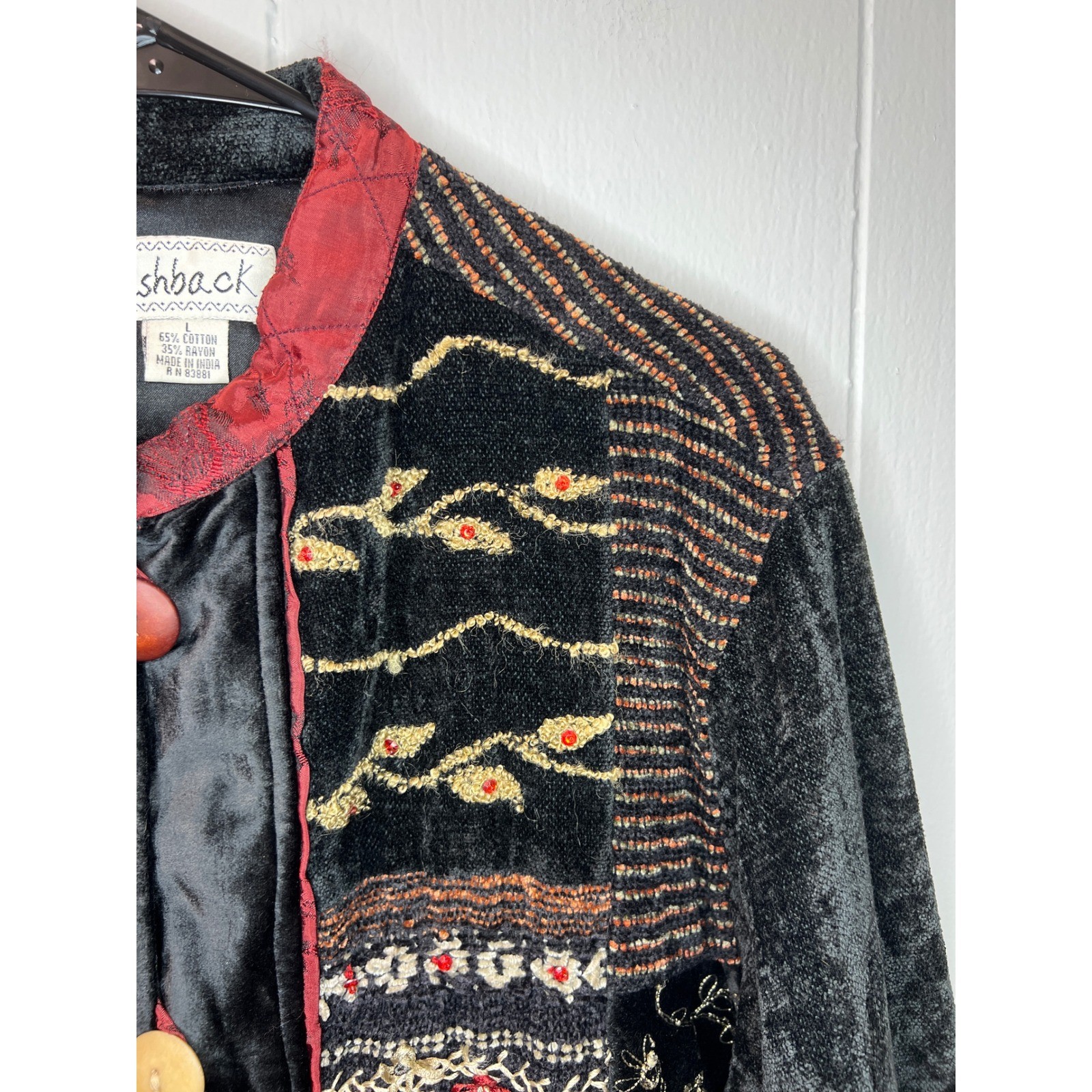 Flashback Womens Patchwork Jacket Size L Velvet E… - image 6