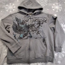Y2K No Boundaries Wings AOP Hoodie Grey Heather JNCO Style Distressed L