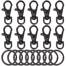 20pcs Swivel Clasps Lanyard Snap Hook with Key Ring Clip Metal Black 