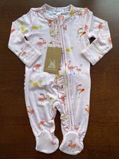 Angel Dear Pink Flamingo 2way Zipper Ruffle Footie Pajama 0-3  Months  NWT