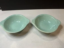 VINTAGE LURAY PASTELS SURF GREEN TAB HANDLE SOUP BOWLs- Set Of 2