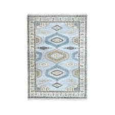 4'1"x6' Gray Village Inspired Geometric Design Pure Wool Hand Knotted Rug R10325
